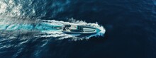 Aerial Footage Of Boat Speeding Across The Ocean Boat