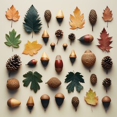 Canvas Print - an arrangement of several different acorns,