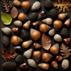 Canvas Print - an arrangement of several different acorns,