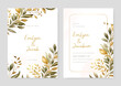 Green and gold leaf modern wedding invitation template with floral and flower