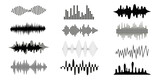 Fototapeta  - Vector sound waves set. Musical sound waves, equalizer and recording concept. Analog and digital line waveforms. Electronic sound signal, voice recording. 