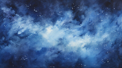 watercolor painting of outer space deep in the galaxy with blue and black background and stars, abstract art concept painting