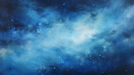 watercolor painting of outer space deep in the galaxy with blue and black background and stars, abstract art concept painting