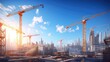 Generate a thumbnail image for the Architecture, Engineering, and Construction category that features a modern skyscraper under construction, with cranes and scaffolding visible. 