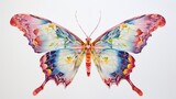 Fototapeta Motyle - a graceful and colorful portrayal of a fluttering butterfly, its delicate wings and vibrant patterns depicted in striking colors on a clean white surface, symbolizing transformation and beauty.