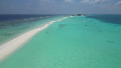 Wall Mural - stunning blue ocean and sandy white island maldives top drone aeral view deserted hidden beach