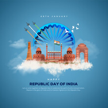 26th January Happy Republic Day India Greetings. Vector Illustration Design.