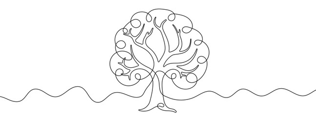 Wall Mural - continuous line drawing of tree. single line tree icon.