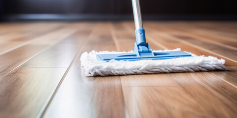 Mopping the kitchen floor. Cleaning and housework.