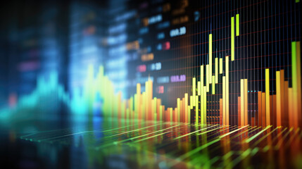 Sticker - Close-up of a financial trading screen displaying market data with various colored candlestick charts, numerical values, and trend lines indicating stock performance.