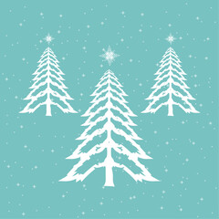 Wall Mural - Three hand draw Christmas tree and snow vector pattern, winter trees and Chistmas trees with snow on isolated blue background concepts vector