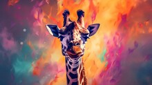 Painting Art Drawing Illustration Of Giraffe.Generative AI