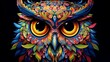 a lively and colorful representation of a wise owl, its perceptive eyes and majestic presence depicted in vivid colors on a white background, capturing the wisdom and mystery of these nocturnal birds.