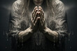 Woman prays. Female prayer meditates and turns to God with his hands folded on his chest. Concept of religion and faith