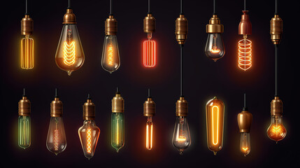 Wall Mural - Row of decorative light bulbs hanging in a cafe