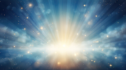 Wall Mural - Abstract backgound with blue and orange light rays. God rays or light burst with bokeh