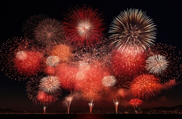 Poster - colorful fireworks are lit up in the night sky,