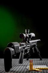 Wall Mural - Modern bolt carbine. Weapons for sports, hunting and self-defense. Dark back