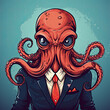 Octopus in a suit (Illustration, Drawing)