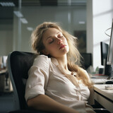 Fototapeta  - Illustration of a lazy girl working in an office, IA generated