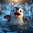 Comical animal, penguin slipping on ice