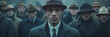 A man in old fashion gangster style surrounded by people generative ai
