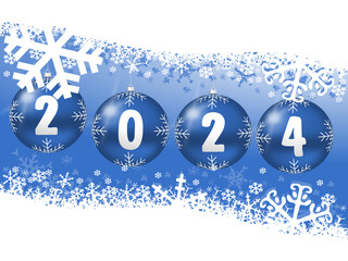 Aufkleber - New year 2024 illustration with Christmas balls and snowflakes on blue background