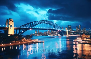 Wall Mural - sydney harbour lit up at night at night cityscape