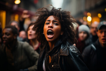 Wall Mural - Black woman at a demonstration for the rights of black lives matter. black history month