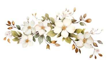 Wall Mural - watercolor illustration of white flowers on a tree branch,