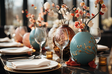 Wall Mural - set table for festive Easter lunch