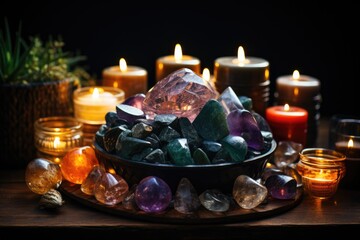 Wall Mural - Crystals altar idea. Creating sacred meditaion space with good vibes for home