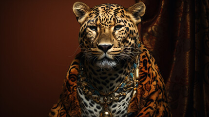 A leopard, a creature of both beauty and mystery, dresses up for the spotlight, a reminder of the importance of fun and self-expression. ai generated.