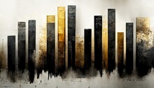 Generative AI, Black And Golden Watercolor Abstract Stock Market Charts Painted Background. Ink Black Street Graffiti Art On A Textured Paper Vintage Background, Washes And Brush Strokes	
