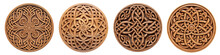 Set Of Round Handmade Celtic Wooden Mandala. Ornament Wood Carving With Beautiful Woodworking. Generative AI
