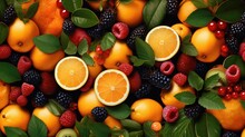 A Background Of Many Fruits And Berries.