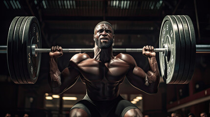 Wall Mural - Powerful mid-lift shot of weightlifter determination and muscle effort