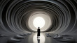 © Shades3d - silhouette of a person in alien abstract tunnel. Generative Ai