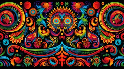 Wall Mural - traditional colors mexican huichol pattern motives intricate 2d