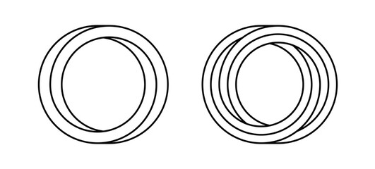 Impossible circle shapes set. Line optical symbols. Outline mobius strips. Infinite loop objects. Abstract unreal geometric forms. Linear puzzle design elements for logo, icon, label, tag. Vector sign
