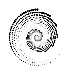 Poster - Dotted spiral lines element. Radial spinning halftone form. Circle swirl dots shape. Abstract geometric background for poster, banner, logo, icon, collage, tattoo, presentation. Vector sign