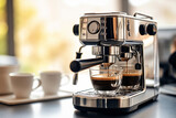 espresso machine making coffee for breakfast
