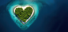 A Heart Shaped Tropical Island Surrounded By Magnificent Ocean Bird's Eye View, Photographic