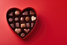 A Box of Valentines Day Chocolates on a Red Background with Space for Copy