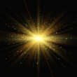 Gold star with sparkles. Glitter light effect. Vector illustration