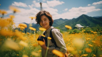 Wall Mural - Young woman going for a nature walk