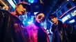 © PixelPaletteArt - Group of young Asian friends on the neon-lit streets of Japan
