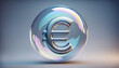Shiny euro symbol captured within a soap bubble, depicting the ephemerality and fluctuating strength of the European economy
