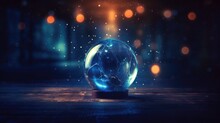 Magic Ball, Blurred Dark Background. Accessory For Fortune Telling
