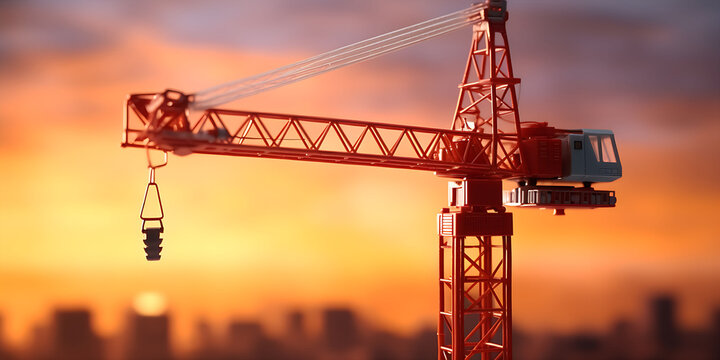 Toy tower crane,sunset background
